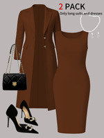 Ensemble 2 pièces robe sans manches et blazer long pour femme - Tenue de bureau élégante et formelle, étiquette personnalisée Sehe Fashion