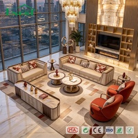 Set Sofa Modular Kulit Asli yang Dapat Direbahkan dengan Kursi Beludru Rust untuk Program Penyediaan Interior Vila dan Mansion Mewah
