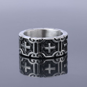 Anillos <span class=keywords><strong>de</strong></span> Cruz Latina Retro <span class=keywords><strong>de</strong></span> Acero Inoxidable con Símbolo Cristiano Crux Ordinaria Jesucristo Crucificado Anillos <span class=keywords><strong>de</strong></span> Banda para Hombres y Mujeres - Product Image 2