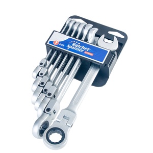7 Piece Combination Flexible Metric <strong>Ratchet</strong> <strong>Spanner</strong> <strong>Set</strong> 180 Angled Adjustable Head Include 8 10 12 13 mm 14 17 19mm with Holder - Product Image 1