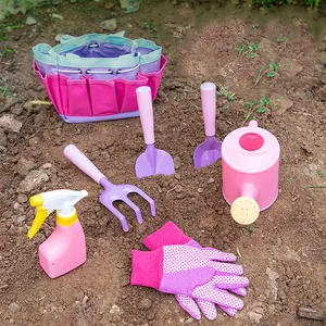Hot Selling Watering Can Shovel Rake Fork Children Gardening Mitten Garden Tote Bag All in One Set Multi Kids Garden Tools Set