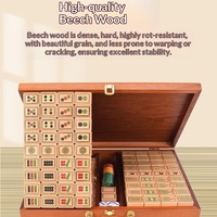 Mahjong en bois massif de hêtre, 37,5 tuiles, pour usage domestique, boîte en bois massif de hêtre, 37,5 tuiles de mahjong en bois de hêtre dans une boîte en bois.