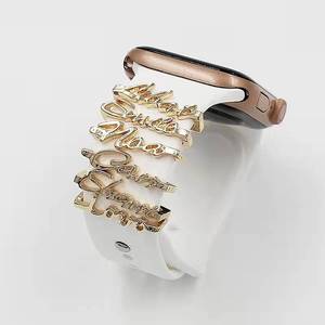Correa de silicona para <span class=keywords><strong>Apple</strong></span> Watch, adorno creativo para Samsung Galaxy Watch, nuevo estilo, dijes de Metal de diamante, anillo decorativo - Product Image 1