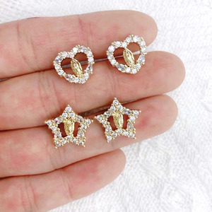 EC1812-<span class=keywords><strong>Mini</strong></span> <span class=keywords><strong>pendientes</strong></span> de oro de 18k con zirconia cúbica, joyería fina con incrustaciones de Diamante, para Madre María, Virgen de Guadalupe, san Benito - Product Image 3