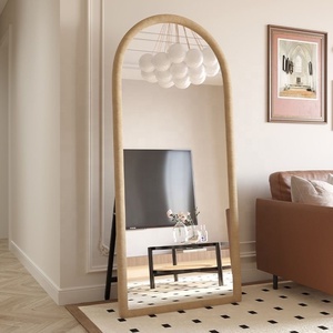 Miroir de corps entier à design avancé, miroir mural à double usage, miroir de sol, style crème, cadre en tissu doux - Product Image 3