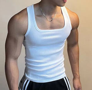 الشركة المصنعة عالية الجودة فارغة تجريب قمم للدبابات القطن مضلع الرجال طوق مربع اللياقة البدنية صالة ألعاب رياضية أعلى خزان للرجال - Product Image 1