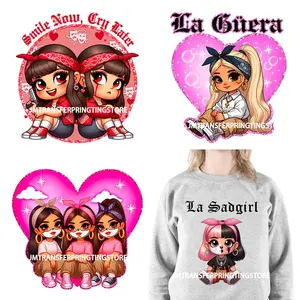 Autocollants DTF pour vêtements, motif de dessin animé chicano, bébé cholo, couple espagnol, La Sad Girl, meilleurs amis, Sweet Angel, La Guera Girls - Product Image 1
