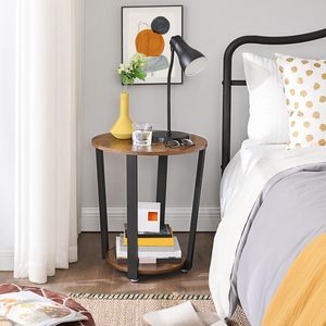 Table console ronde moderne SENYU avec plateau en bois, pieds en métal et étagère de rangement, meubles de salon - Product Image 2