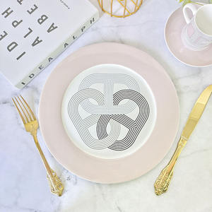 Hot Sale 2pcs Nordic Luxury Grey Runway Restaurant Set Porcelain Plate with Gift Box - Product Image 1