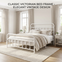 Cadre de lit classique victorien en acier blanc, stable et durable pour chambre, hôtel, appartement