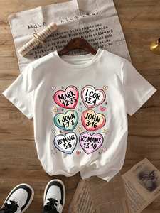 Camiseta con estampado de versículos bíblicos de San Valentín para mujer, camiseta informal de manga corta con cuello redondo, tela de jersey 100% algodón - Product Image 3