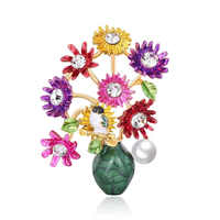 Bros Pin Enamel Bunga Tanaman Grosir, Set Bros Pin Bunga Kristal Mutiara Berhias Berlian Imitasi dari Bahan Alloy untuk Hadiah