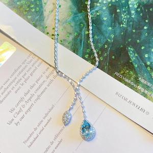 Collier pendentif en argent pur S925 avec goutte d'eau bleue, saphir en forme de larme, réglable, petit, frais, doux, collier claviculaire, collier tendance - Product Image 3
