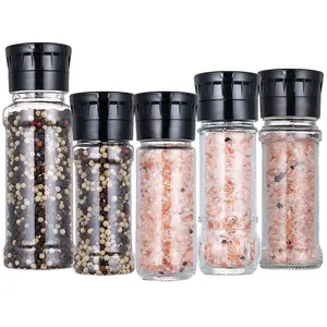 Manufacturers Supply 3.5oz Glass Spice Bottle Himalayan Salt Mill & Custom PC Plastic Rotor Adjustable Black Pepper Grinder