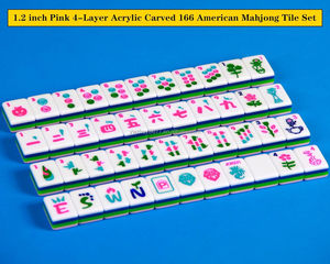 Juego de Mahjong Americano de 166 Fichas, Personalizable con Logotipo, Patrón de 1.2 Pulgadas, Color Rosa, 4 Capas, Acrílico Tallado, con Cuatro Soportes Resistentes - Product Image 4
