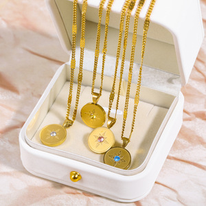 Véritable <span class=keywords><strong>collier</strong></span> rempli d'or 18 carats signe du zodiaque <span class=keywords><strong>collier</strong></span> porte-bonheur ovale en <span class=keywords><strong>acier</strong></span> <span class=keywords><strong>inoxydable</strong></span> étoile signe du zodiaque pendentif colliers - Product Image 2