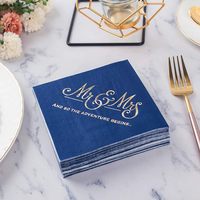 Serviettes de cocktail jetables modernes bleu marine pour mariage, OEM/ODM, vente directe usine, lot de 50, 3 plis, 5 x 5 pouces, style sac, 4 plis, doré
