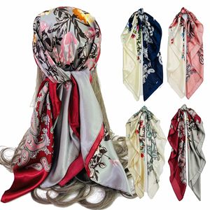 Di estate di Colori Del Fiore di Stampa Sciarpa di Seta per Le Donne di Grandi Dimensioni Raso Hijab Sciarpe <span class=keywords><strong>Testa</strong></span> <span class=keywords><strong>Fazzoletto</strong></span> 90x90 centimetri di Disegno di Marca scialli Stole - Product Image 1