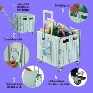 Portable Eight Wheel <b>Foldable</b> Steel Platform Supermarket Shopping <b>Cart</b> with Waterproof Durable Design - Product Image 2