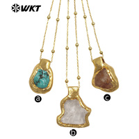 WT-N1500 exquis or électrolytique Quartz naturel et pierre Turquoise collier pendentif irrégulier pour les femmes décoration quotidienne