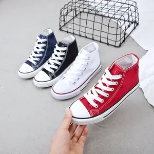 Ucuz bahar yaz moda çocuklar beyaz kanvas sneaker yüksek Top kanvas rahat ayakkabılar kız çocuklar için bebek