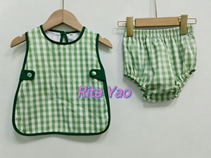 Ensemble de couches pour bébé garçon à succès avec attaches latérales, tenue d'été deux pièces pour tout-petit, vêtements monogrammés en tissu écossais pour petit garçon - Product Image 4
