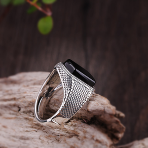 Anillos de piedras preciosas de ágata antigua para hombres, joyería turca, piedra Natural, Plata de Ley 925 negra - Product Image 3