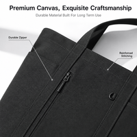 Tas Tote Kanvas Hitam dengan Logo Custom, Kompartemen Laptop 15.6 inci, Tahan Air, Kapasitas Besar, Tas Selempang Kerja Wanita untuk Bisnis