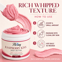 Crème corporelle fouettée à la framboise botanique certifiée GMPC, mélange de beurre de karité, hydratation intense pour femmes adultes