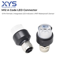 Connecteur LED circulaire femelle M12 à 6 broches, étanche IP67/IP68, avec indicateur LED intégré pour l'automatisation industrielle