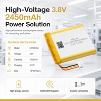 Batterie LiPo haute tension rechargeable personnalisée 3,8 V 2450 mAh avec certification de sécurité internationale UN38.3 et ROHS