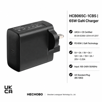Chargeur USB-C PD 3.0 GaN 65W Shenzhen Lvxiangyuan avec OTP OVP, certifié ETL FCC CE UKCA RoHS CCC, port unique pour smartphone, prise EU US UK CN