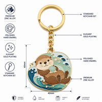 Porte-clés personnalisé en émail dur sur le thème des animaux marins, plaqué or de qualité supérieure, en alliage de zinc, souvenirs d'otter et de tortue pour cadeau et collection