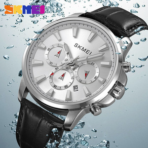 Skmei Men's Quartz Watch Black Leather Strap Chronograph Waterproof Date Display Round Fashion Watch - Product Image 2