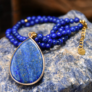 Collier en perles de lapis-lazuli bleu, best-seller, pour femmes, collier pendentif en pierre naturelle de luxe, forme goutte, pour chaîne de pull, bijoux - Product Image 2
