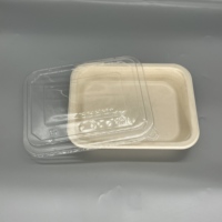 Boîte à lunch jetable en bagasse de canne à sucre biodégradable avec couvercle en PET, boîte alimentaire compostable