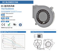 Kipas Turbo Bantalan Bola Listrik DC 12V/24V 75x75x30mm Tekanan Tinggi PWM Bilah Plastik Kipas Pendingin Udara