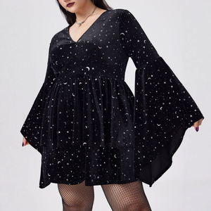 Ropa de <span class=keywords><strong>Mujer</strong></span> Europea y <span class=keywords><strong>Americana</strong></span> de Moda, Estampado de Estrellas, Cuello en V, Mangas de Campana, <span class=keywords><strong>Terciopelo</strong></span> de Verano, Superventas Transfronterizas - Product Image 5