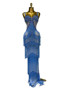 Robe longue à taille basse, romantique, scintillante, avec des franges, transparente, sexy, maxi, élégante, pour soirée, robe de bal pour femmes - Product Image 1