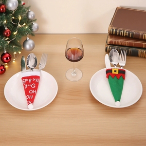 Christmas Non-woven Fabric Utensil Holder Holiday <b>Table</b> Decorations for Christmas Dining <b>Table</b> Setting and Party Supplies Decor - Product Image 3