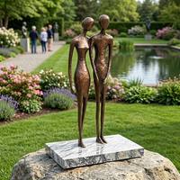 Sculpture abstraite moderne minimaliste grandeur nature en bronze, couple tenant la main, statue en bronze