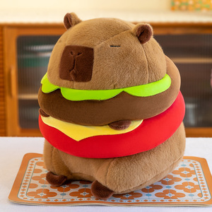 Peluche Capybara Thème Hamburger, Adorable Animal en Peluche avec Anneau <span class=keywords><strong>Burger</strong></span> Amovible, Ultra Doux, Anti-Stress, Cadeau d'Anniversaire pour Enfants - Product Image 3