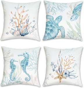 4 taies d'oreiller de plage, motif étoile de mer corail, bleu océan, housse de coussin de canapé, décoration de canapé-lit pour la maison - Product Image 1