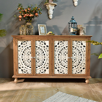 Meuble de rangement 4 portes pour salon, style pastoral rustique, en bois massif sculpté, décoration de style farmhouse