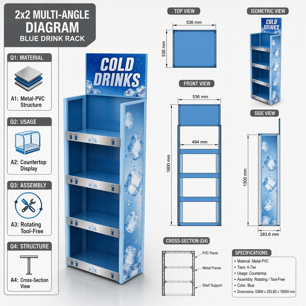 Apache Custom Beverage Display Rack 96 Cans 4-Tier Metal Drink Merchandiser Knock Down Rotating Stand for C-Store Store Counter — view 3