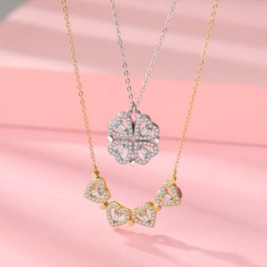 Collier en acier titane non décolorant, modèles de créateurs en or rose, cristal diamant, double face, trèfle à quatre feuilles - Product Image 1