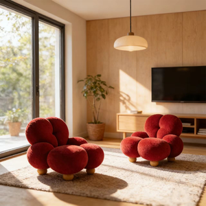 Nordic Red Bubble Armchair Upholstered Fabric Cloud Lazy <strong>Seat</strong> Comfy Club <strong>Cuddle</strong> Sofa Furniture for Bedroom Apartment - Product Image 2