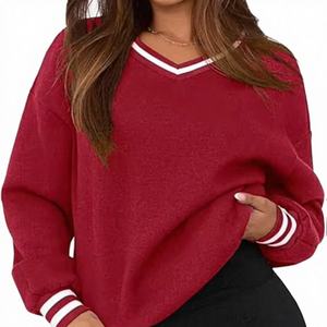 Sweat à capuche marron foncé pour femme, col en V, manches longues, en coton, coupe ample, style streetwear, personnalisable OEM, mode décontractée, automne - Product Image 3