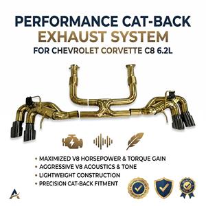 Système d'échappement Catback Vortex Flagship plaqué or en acier inoxydable avec embouts quadruples pour Chevrolet Corvette C8 6.2L 2020-2025 – Meilleure Vente - Product Image 1