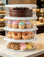 Lot de 4 boîtes de rangement rondes empilables en plastique pour gâteaux, avec couvercle transparent, portables, pour cupcakes, beignets, biscuits et desserts